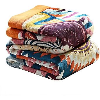 Boho Throw Blanket Cotton Soft Woven Muslin