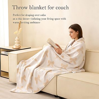 Soft Bow Pattern Throw Blanket Flannel