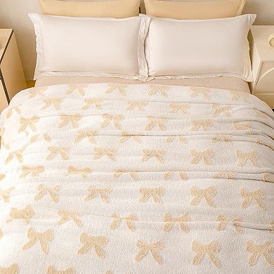 Soft Bow Pattern Throw Blanket Flannel