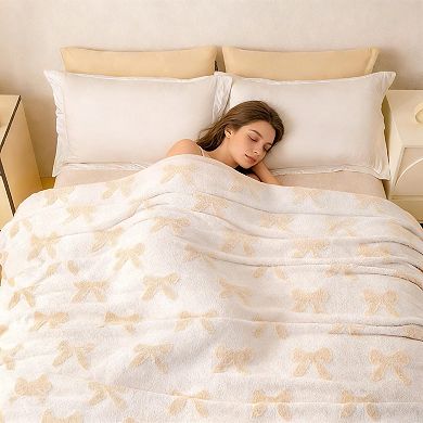 Soft Bow Pattern Throw Blanket Flannel
