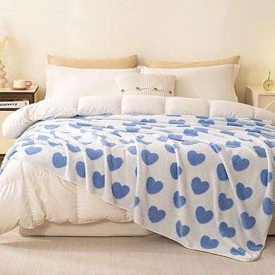 Heart Pattern Fleece Throw Blanket Soft Cozy All Season