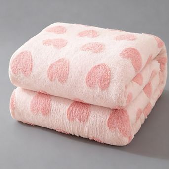 Heart Pattern Fleece Throw Blanket Soft Cozy All Season
