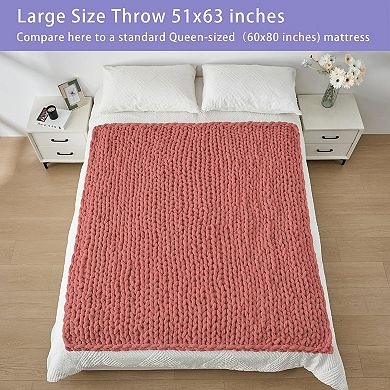 Chunky Knit Throw Blanket Chenille 51x63 Inch