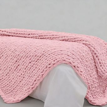 Chunky Knit Throw Blanket Chenille 51x63 Inch