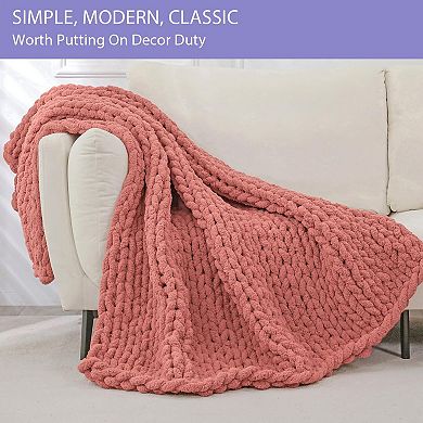 Chunky Knit Throw Blanket Chenille Cable Crochet 40x60