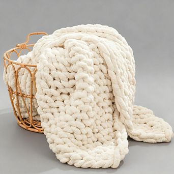 Chunky Knit Throw Blanket Chenille Cable Crochet 40x60