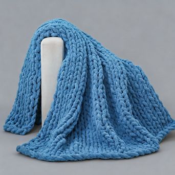 Chunky Knit Throw Blanket Chenille Cable Crochet 40x60