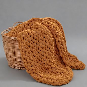 Chunky Knit Throw Blanket Chenille Cable Crochet 40x60