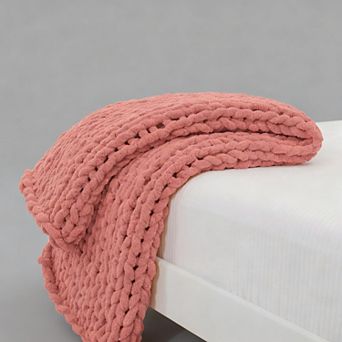 Chunky Knit Throw Blanket Chenille Cable Crochet 40x60
