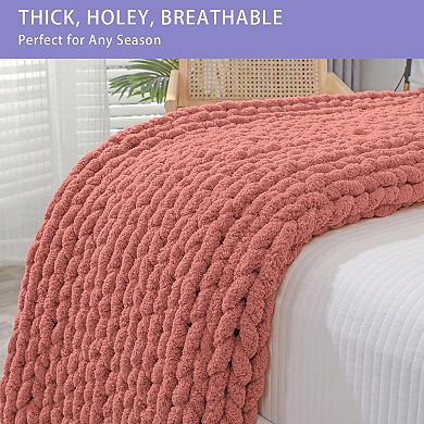 Chunky Knit Chenille Throw Blanket 40x40 Soft Cable Crochet Sofa Bed