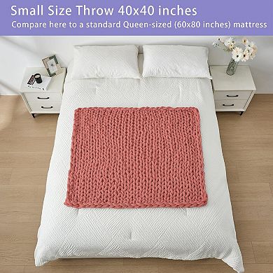 Chunky Knit Chenille Throw Blanket 40x40 Soft Cable Crochet Sofa Bed