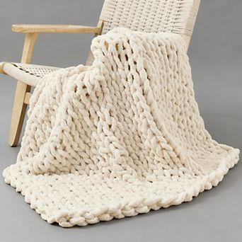 Chunky Knit Chenille Throw Blanket 40x40 Soft Cable Crochet Sofa Bed