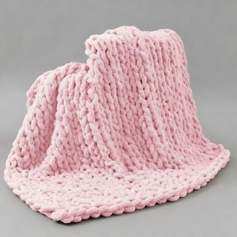 Chunky Knit Chenille Throw Blanket 40x40 Soft Cable Crochet Sofa Bed