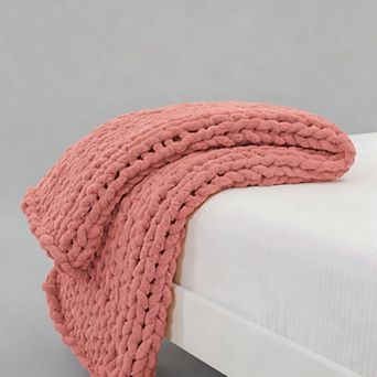 Chunky Knit Chenille Throw Blanket 40x40 Soft Cable Crochet Sofa Bed