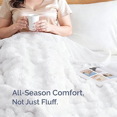 Rabbit Faux Fur Bubble Throw Blanket