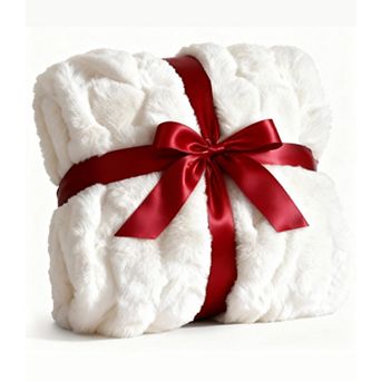 Rabbit Faux Fur Bubble Throw Blanket