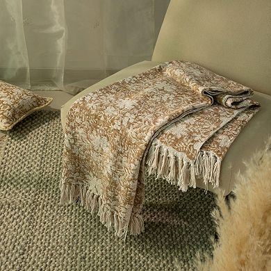 Handblock Printed Throw Blanket 50"x60" Fringed Cotton