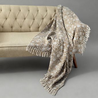 Handblock Printed Throw Blanket 50"x60" Fringed Cotton