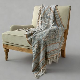 Handblock Printed Throw Blanket 50"x60" Fringed Cotton