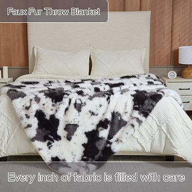 Luxury Faux Rabbit Fur Throw Blanket 50x60 Cow Print