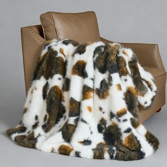 Luxury Faux Rabbit Fur Throw Blanket 50x60 Cow Print