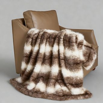Luxury Faux Rabbit Fur Throw Blanket 50x60 Brown Stripe