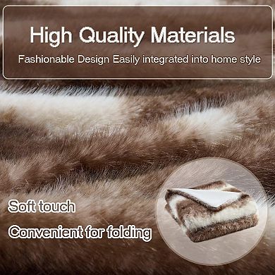 Luxury Faux Rabbit Fur Throw Blanket 50x60 Brown Stripe