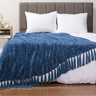 Chenille Throw Blanket Soft Knit Tassel