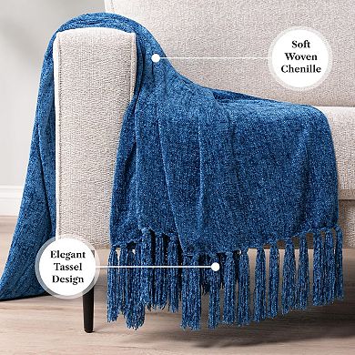 Chenille Throw Blanket Soft Knit Tassel