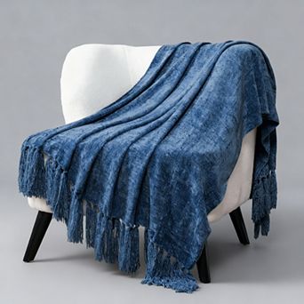 Chenille Throw Blanket Soft Knit Tassel