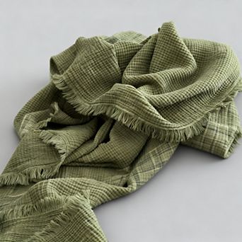 Muslin Throw Blanket 4-Layer Gauze Cotton Boho Fringe Lightweight All Seasons