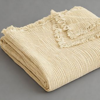 Muslin Throw Blanket 4-Layer Gauze Cotton Boho Fringe Lightweight All Seasons