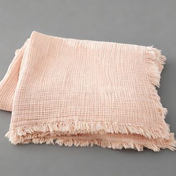 Muslin Throw Blanket 4-Layer Gauze Cotton Boho Fringe Lightweight All Seasons