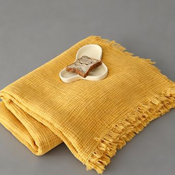 Muslin Throw Blanket 4-Layer Gauze Cotton Boho Fringe Lightweight All Seasons