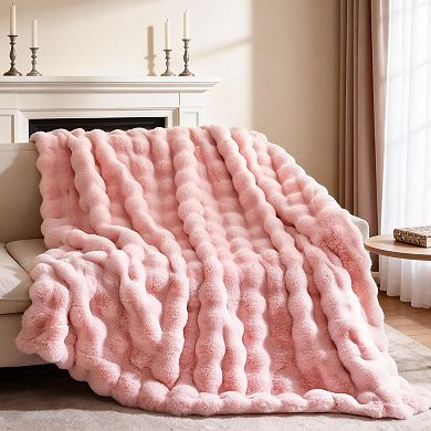 Faux Rabbit Bubble Fleece Throw Blanket Soft Warm Plush Couch Bed Decor