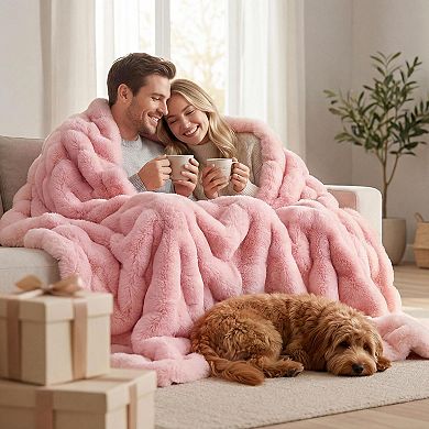 Faux Rabbit Bubble Fleece Throw Blanket Soft Warm Plush Couch Bed Decor