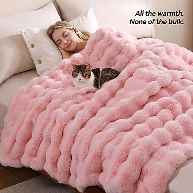 Faux Rabbit Bubble Fleece Throw Blanket Soft Warm Plush Couch Bed Decor