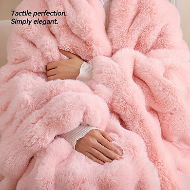 Faux Rabbit Bubble Fleece Throw Blanket Soft Warm Plush Couch Bed Decor