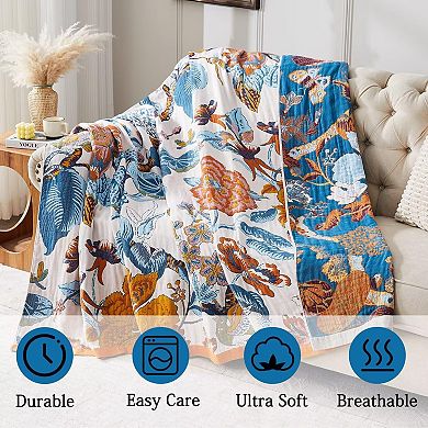 Boho Cotton Throw Blanket Farmhouse Reversible Rustic Soft Muslin All Season