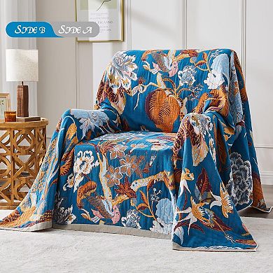 Boho Cotton Throw Blanket Farmhouse Reversible Rustic Soft Muslin All Season