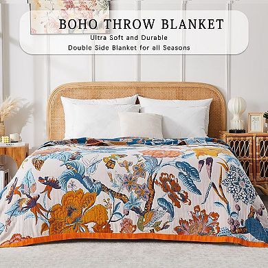 Boho Cotton Throw Blanket Farmhouse Reversible Rustic Soft Muslin All Season
