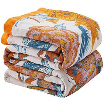 Boho Cotton Throw Blanket Farmhouse Reversible Rustic Soft Muslin All Season