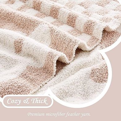 Checkered Knit Blanket Soft Reversible Floral Throw