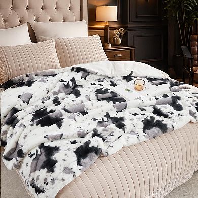 Print Faux Fur Throw Blanket Soft Warm Fluffy
