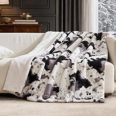 Print Faux Fur Throw Blanket Soft Warm Fluffy