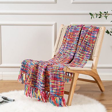 Multicolor Boho Throw Blanket 50x60 Tassel Fringe Couch Decor