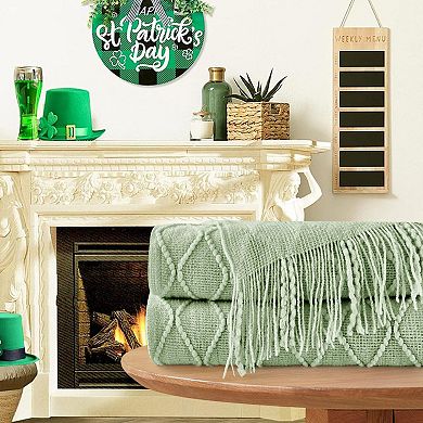 Knitted Throw Blanket Tassel Farmhouse Decor