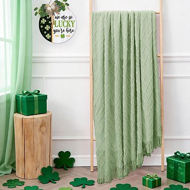 Knitted Throw Blanket Tassel Farmhouse Decor