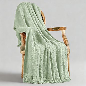 Knitted Throw Blanket Tassel Farmhouse Decor