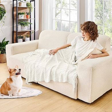 Knitted Throw Blanket Soft Tassel Lightweight Decorative